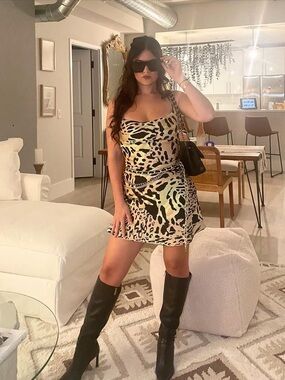 By Together Green and Tan Animal Print Slip Dress